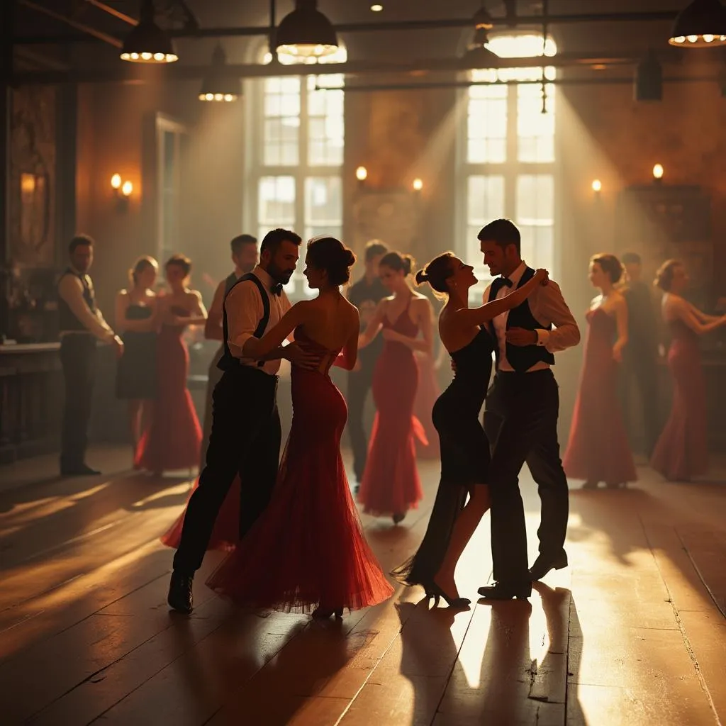 Equipo de bailarines profesionales de tango